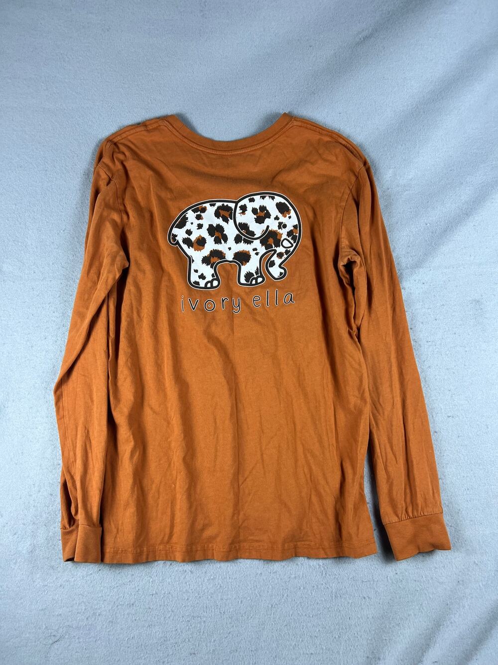 Ivory Ella Shirt Womens S Orange Crew Neck Leopard Elephant Print Organic Cotton